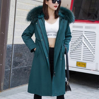 Overcoming women 2020 new pattern Rabbit hair Internal bile Korean Edition leather and fur coat overcoat Raccoon fur Mid length version Removable