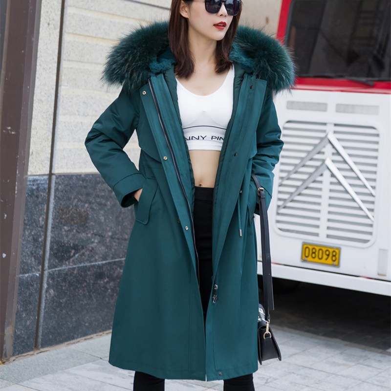 Overcoming women 2020 new pattern Rabbit hair Internal bile Korean Edition leather and fur coat overcoat Raccoon fur Mid length version Removable