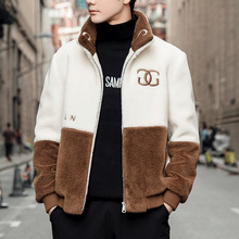 2021冬季男式休闲羊羔绒夹克衫青少年羊羔毛保暖潮流男装立领外套