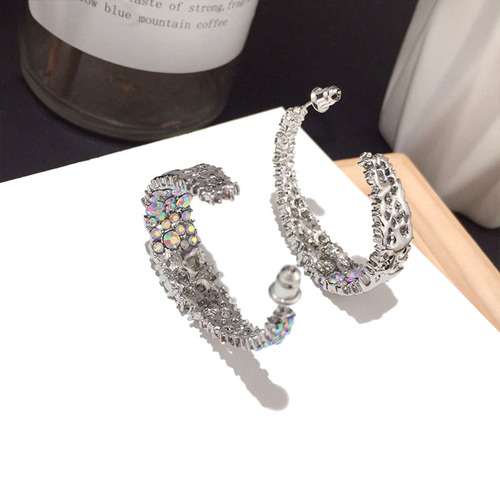 2 pairs Jewelry AB gemstones bling earrings Accessories Personalized hoop earrings Women's full diamond fashion super flash silver needle earrings