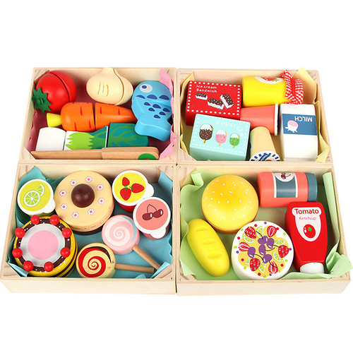 Wooden simulation role-play kitchen cutting fun toy wooden children's wood box fruit and vegetable cutting game