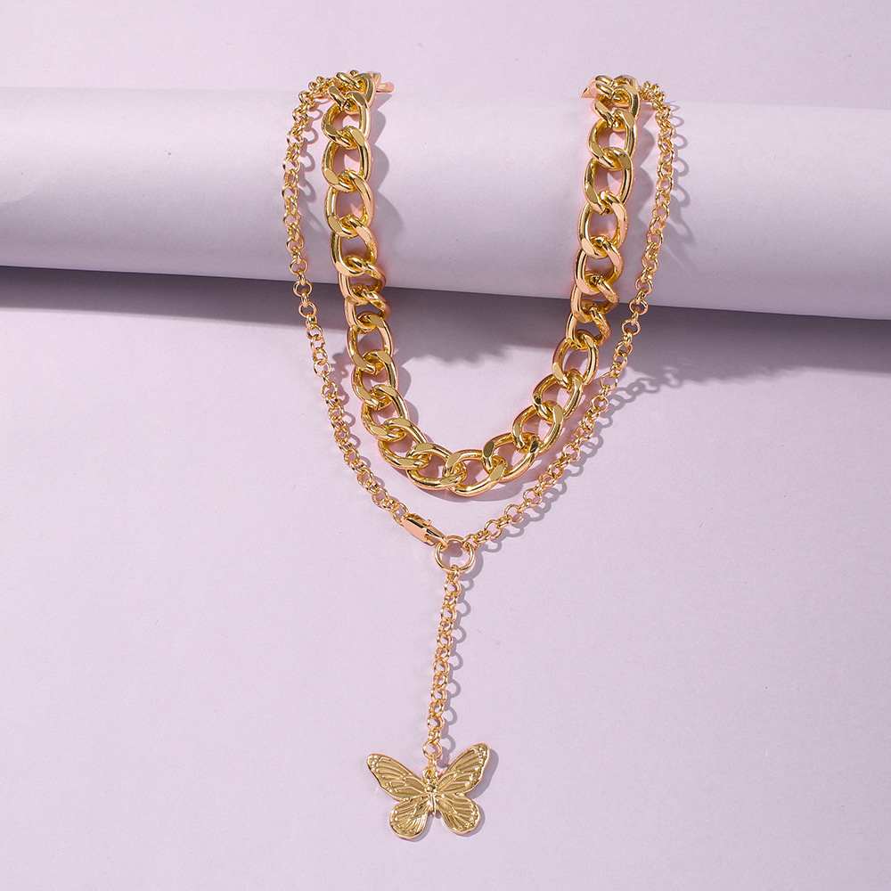 Creative New Necklace Fashion Personality Butterfly Pendant Alloy Thick Chain Necklace Set Wholesale Nihaojewelry display picture 4