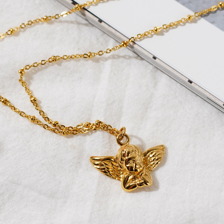 cable chain Chain Type 1 Piece Quantity Real Gold Plated 18K Gold Angel 304 Stainless Steel Retro Waterproof Non Tarnish Titanium Steel Pendant Necklace Necklace Pendant