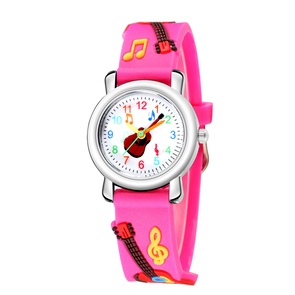 Reloj De Dibujos Animados En 3d Patrón De Guitarra En Relieve Banda De Plástico Reloj Para Niños Ventilador Literario Niño Niña Estudiante Reloj display picture 6