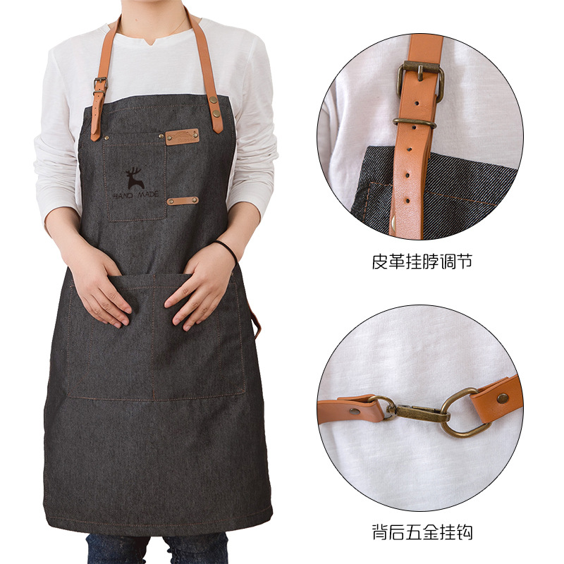 Pareja de moda coreana delantal de lona personalizado impreso LOGO leche té café cake shop hornear manicura trajes