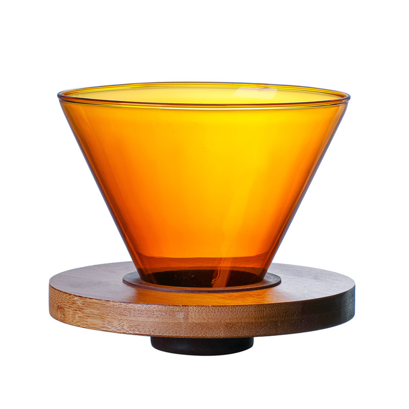 Of High Borosilicate Glass Glossy V60 Striped Coffee Filter Cup Coffee Pot With Wooden Support Fan-shaped Coffee Funnel