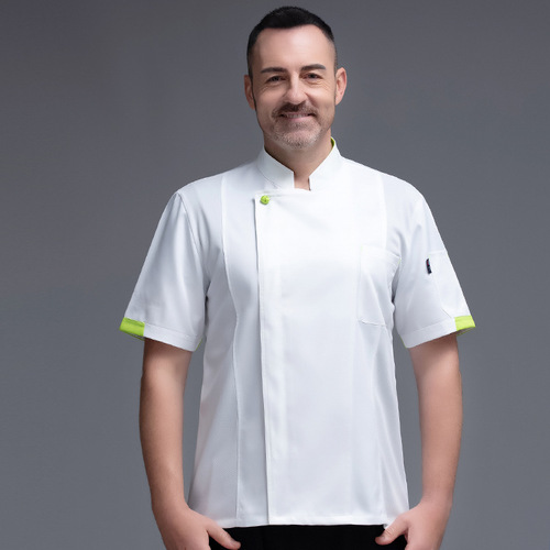 Hotel chef work clothes short-sleeved spring and summer baking restaurant kitchen western restaurant hotel chef uniform men's breathable A01