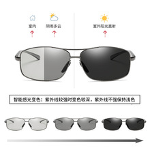 2023爆款厂家直销铝镁太阳镜男方形全框时尚墨镜偏光变色眼镜2458