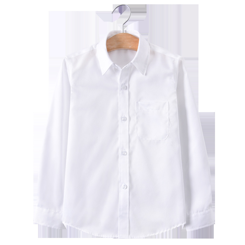 Men's white long-sleeve pure cotton new fashion wrinkle-free spring and autumn children middle and large children student performance white shirt