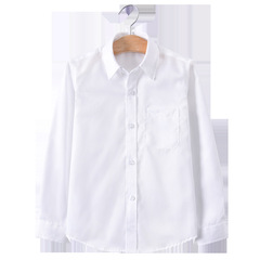 Men's white long-sleeve pure cotton new fashion wrinkle-free spring and autumn children middle and large children student performance white shirt