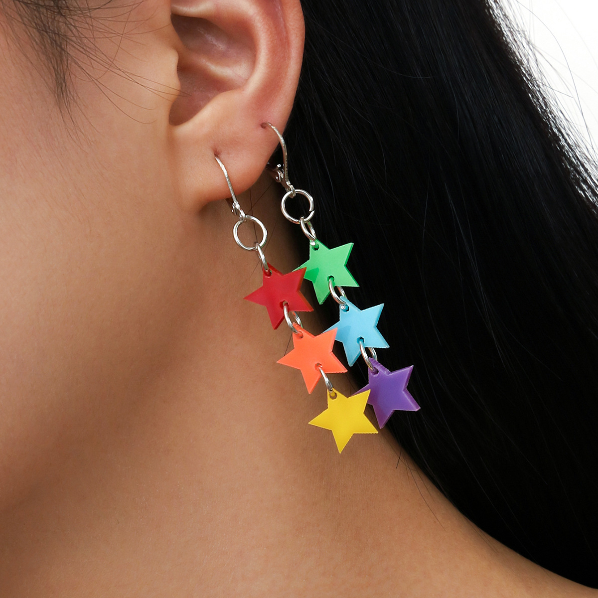 New Style Keychain Hanging Ring Red Orange Yellow Green Blue Purple Acrylic Tassel Star Five-pointed Star Earrings display picture 1