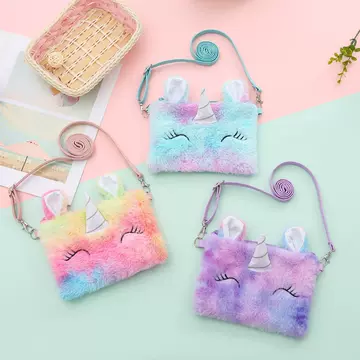 Unicorn shoulder bag children cartoon cute plush messenger bag kindergarten girl Plush zero purse small schoolbag - ShopShipShake