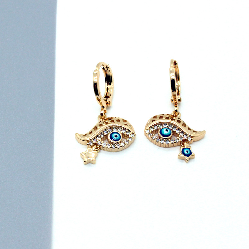 Micro-inlaid Eyes Turkey Blue Eyes Eyelashes Earrings display picture 3