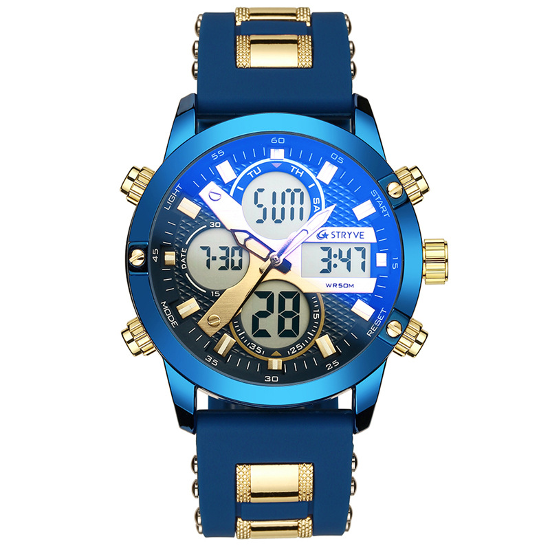 STRYVE hombres multi-función Deportes impermeable reloj electrónico Calendario de cuarzo reloj de cuarzo luminoso S8021