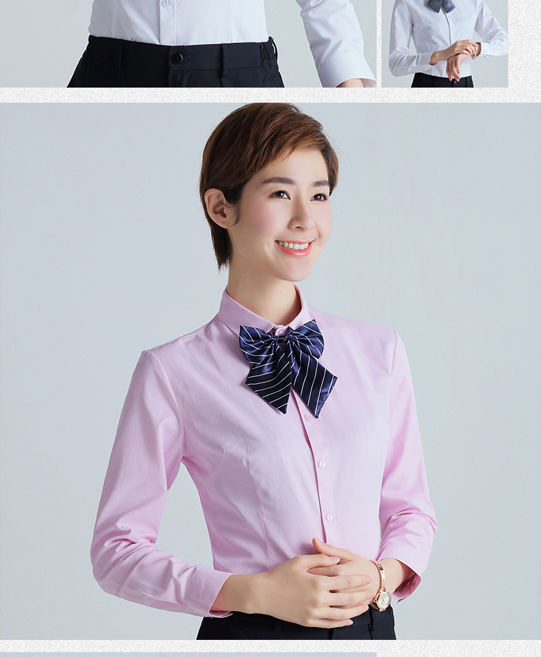 新款女士方领长袖衬衫商务工作服定制LOGO女职业装白衬衣一件代发详情图11