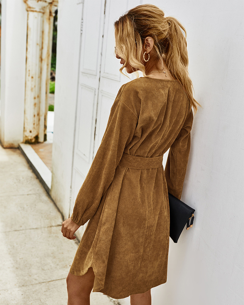 women s autumn and winter simple long-sleeved corduroy dress WHOLESALE NSKA286