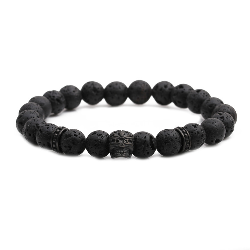 Fashion Lion Head Source 8mm Volcanic Stone Skull Bracelet display picture 2