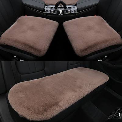 Car Seat Cushion Three-Piece Set Without Backrest, Single-Piece Rabbit Fur Cushion, Universal Car Mat for Women, Small Three-Piece Set for Rear Seat