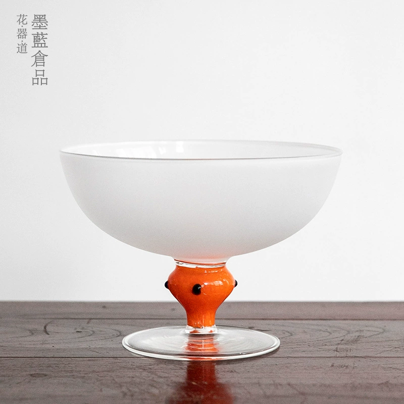 Матовое стекло прозрачная тарелка с фруктами Цветочное устройство Японский стиль цветок дорога Цветочная композиция сосуд Цветочная тарелка высокая нога небольшой оригинальный поток цветочное устройство