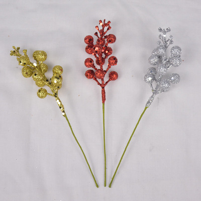 金粉仿真浆果枝 圣诞节装饰插花配件亚马逊货源家居节日摆设批发