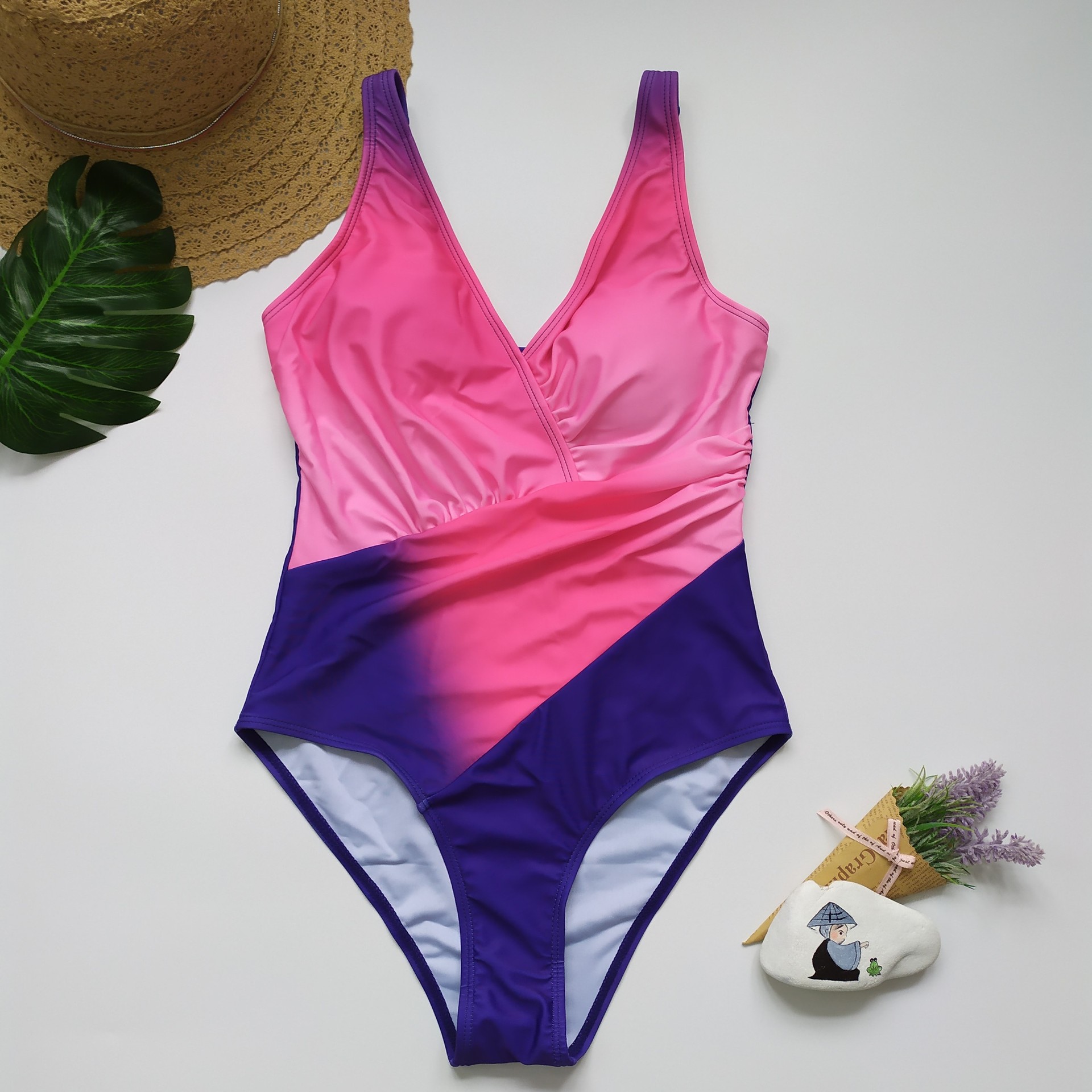 bikini traje de baño de una pieza de color degradado arcoíris NSHL3309