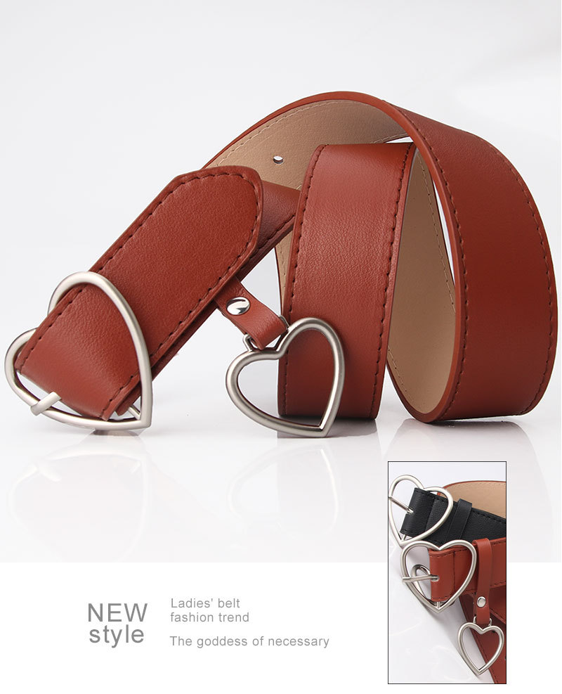 100g Weight Alloy Material Heart Pattern Women'S Gender Basic Style Coffee, White, Red, Camel, Black Color New Love Pin Buckle Belt Simple Fashion All-match Heart-shaped Hanging Decorative Women's Belt Wholesale 11