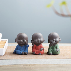 Handmade Zisha Clay Tea Pet Figurine Creative Three Non Sand Monk Little Monk Zen Inspired Tea Ware Decor Accessory Small Novelty