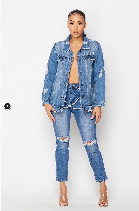 New Frayed Mid-length Denim Jacket  NSTH63724