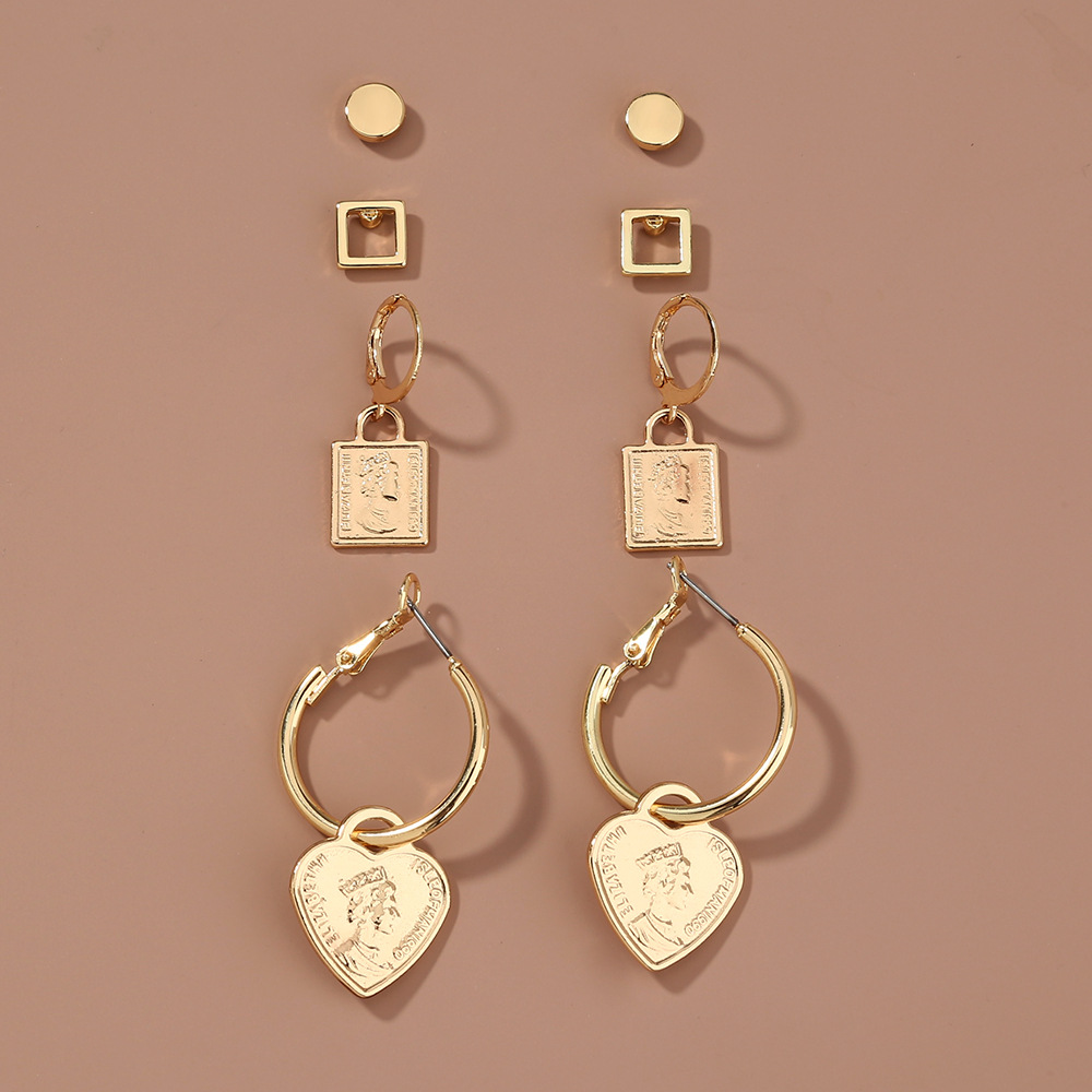 Ensemble De Boucles D&#39;oreilles Pendentif Coeur Portrait En Métal display picture 1