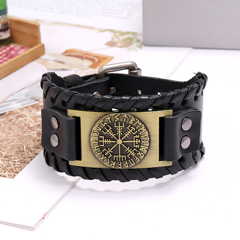 hot sale leather bracelet retro woven compass menu0027s leather bracelet wholesale nihaojewelry