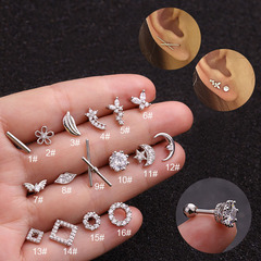 Cross-border new personalized butterfly earrings square stud earrings stainless steel with ball ear bones piercing earrings accessories wholesale
