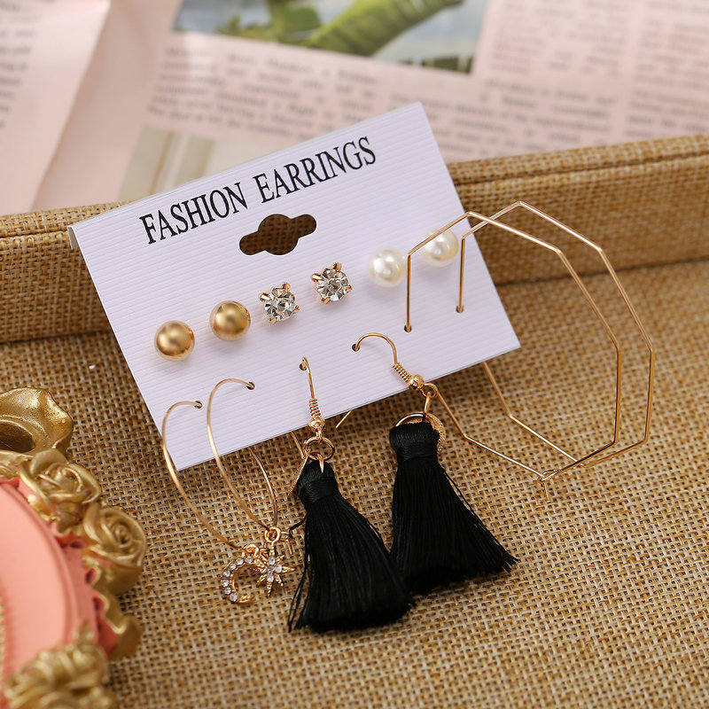 New Geometric Star  Moon Tassel Creative Retro Simple Alloy Metal Earrings Wholesale display picture 4