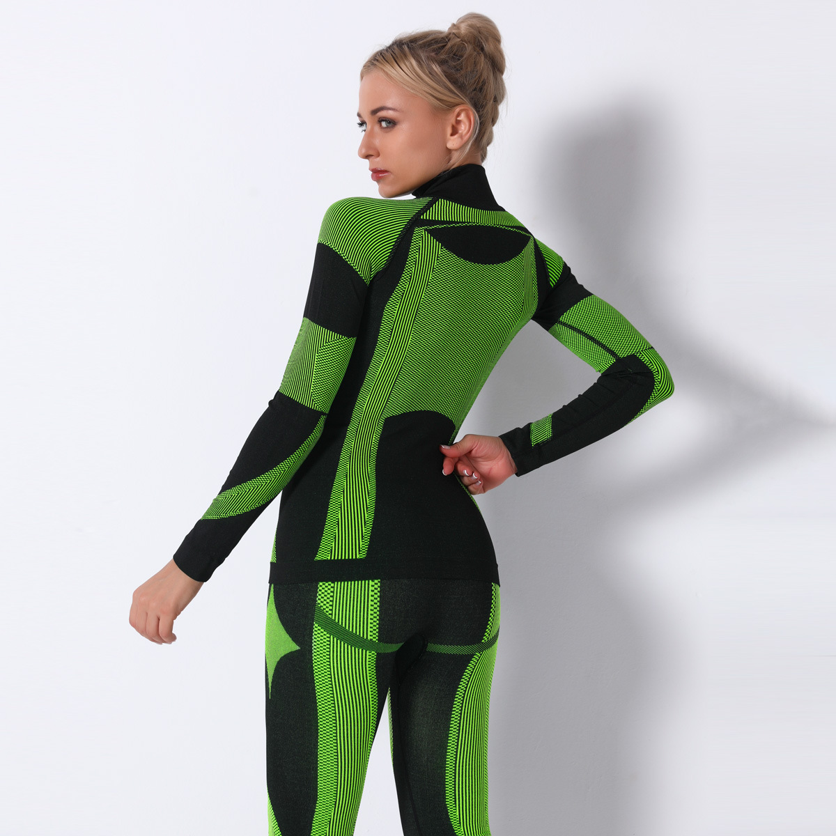 Dametøj Internet berømthed sømløs strikket sexet stribet hurtigtørrende yogatøj langærmede toppe sport løb fitnesstøj_voghion.com