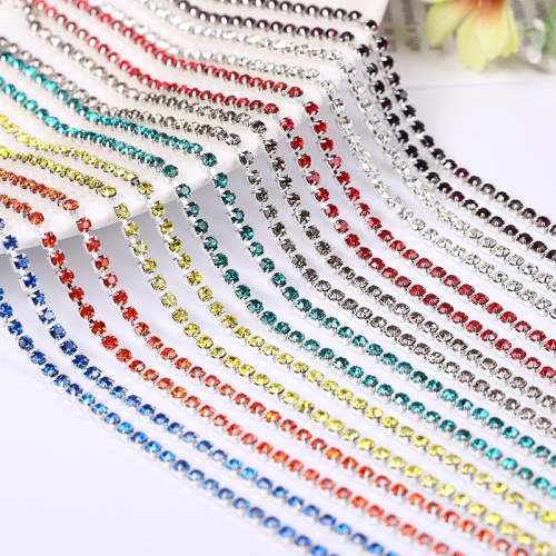 10 Yards Crystal Glass Rhinestones Banding 1 Row Round- Golden Setting Color diamond chain dense type water drill claw chain multi specification DIY mobile phone shell sticking 