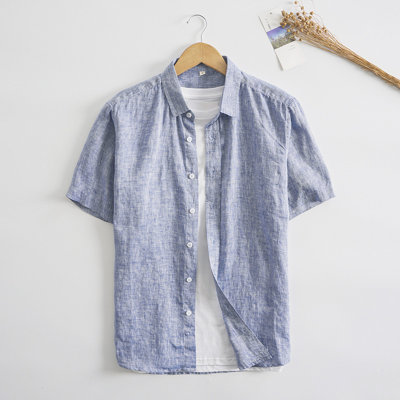 Summer Linen Men's Casual Lapel Linen Shirt Fresh Breathable Linen Short Sleeve Top Broken Size Clearance C065