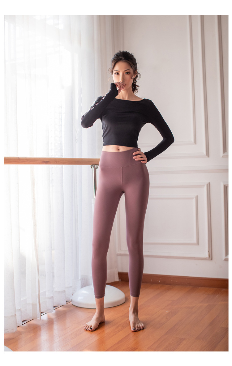 solid color high elastic back hollow long-sleeved sports top NSZHE54176