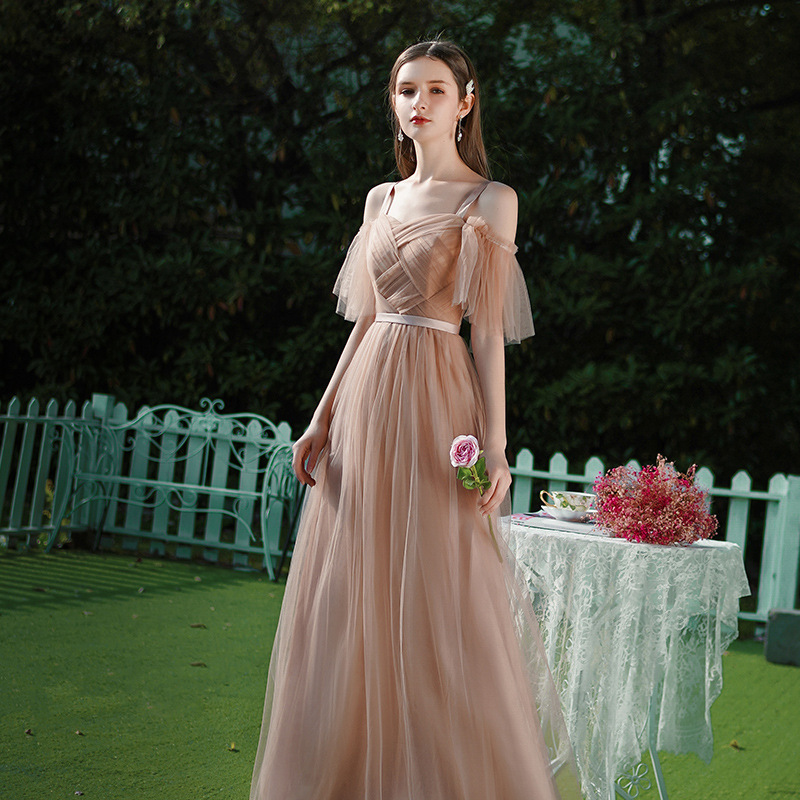 fairy style bridesmaid dresses Berylove Women Fairy Pink Wedding Guest Dress with Lace-up Back Sequin Appliques A Line Tulle Maxi Dress, Pink / US26W