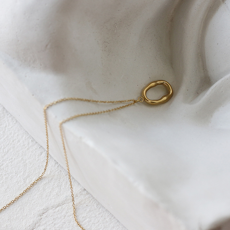 Wasserwellen ring Schlsselbein kette mit der Form minimalist isch unregelmige Schallwellen Halskette Titans tahl vergoldet farb erhaltenpicture4