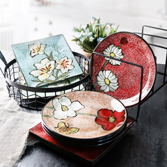 日韓圓形陶瓷盤子菜盤家用牛排盤創意西餐盤甜品盤碟子方盤早餐盤