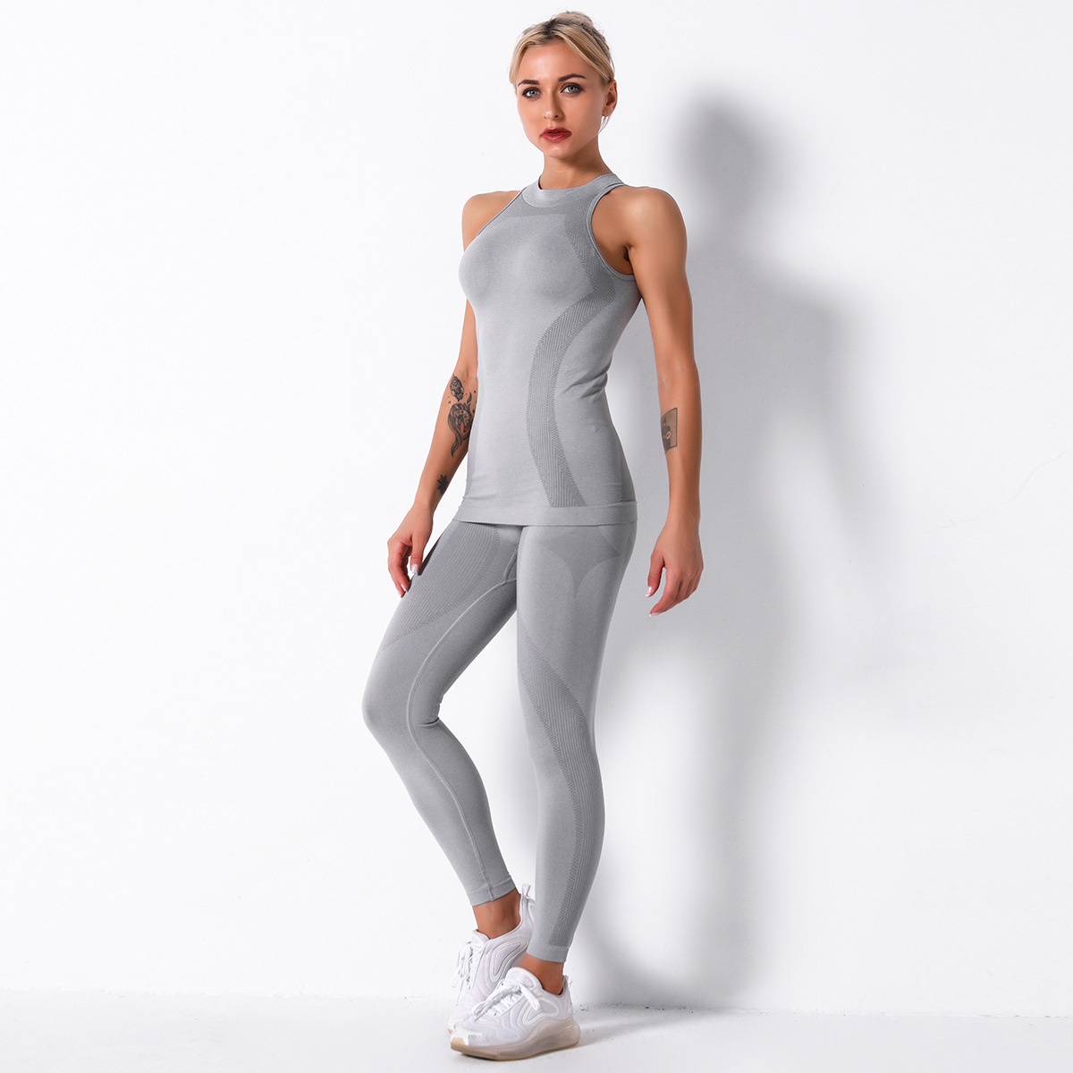 seamless knitted striped sports yoga clothing NSLX12865
