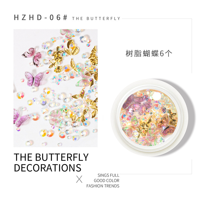 La celebridad en línea Pequeño Libro Rojo Venta caliente mixta manicura mariposa joyería DIY hecho a mano tridimensional mariposa resina metal mariposa