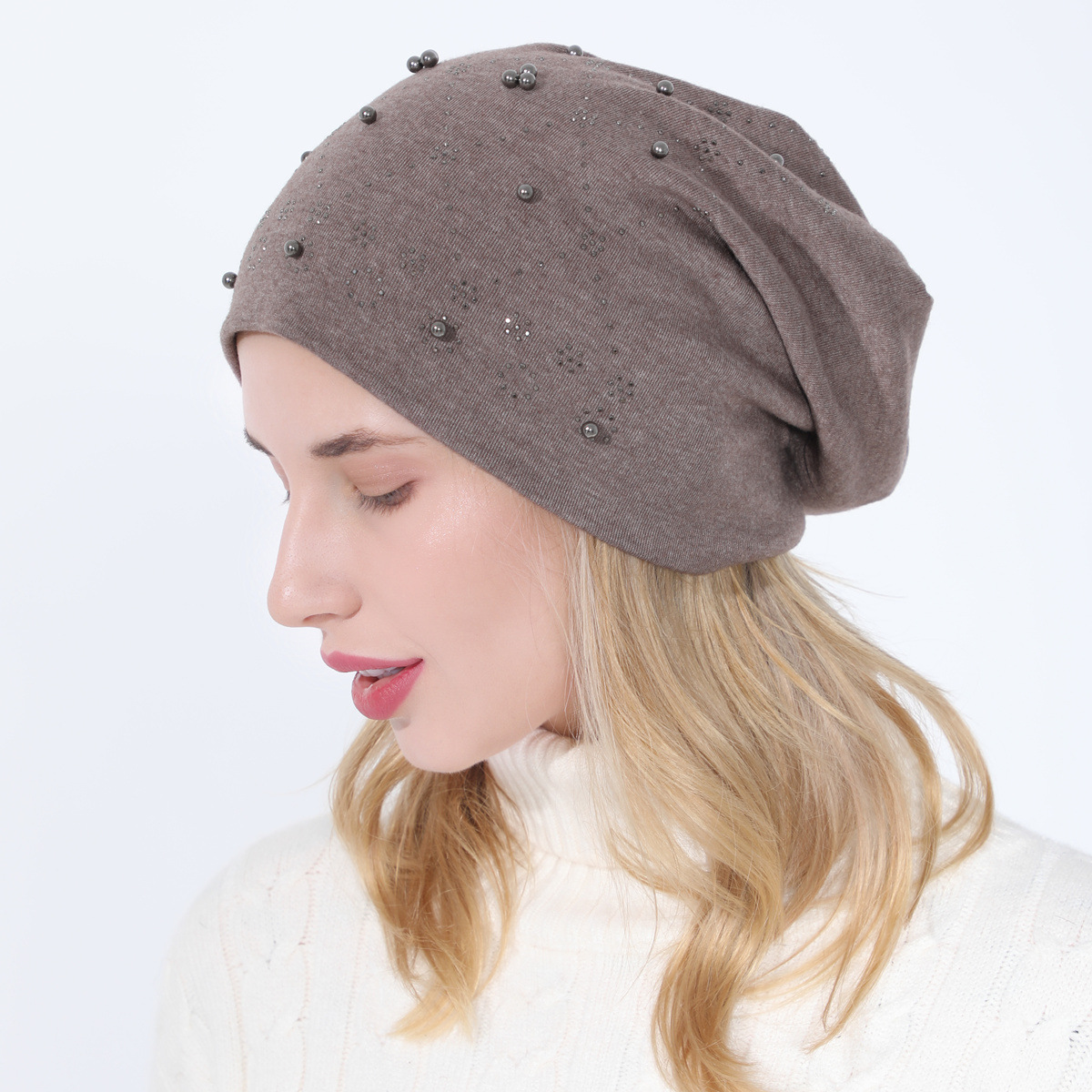 Pull à perles en coton Double couche pour femmes, ensemble de diamants chauds, à la mode, polyvalent, clair de lune chaud, nouvelle collection automne et hiver_voghion.com