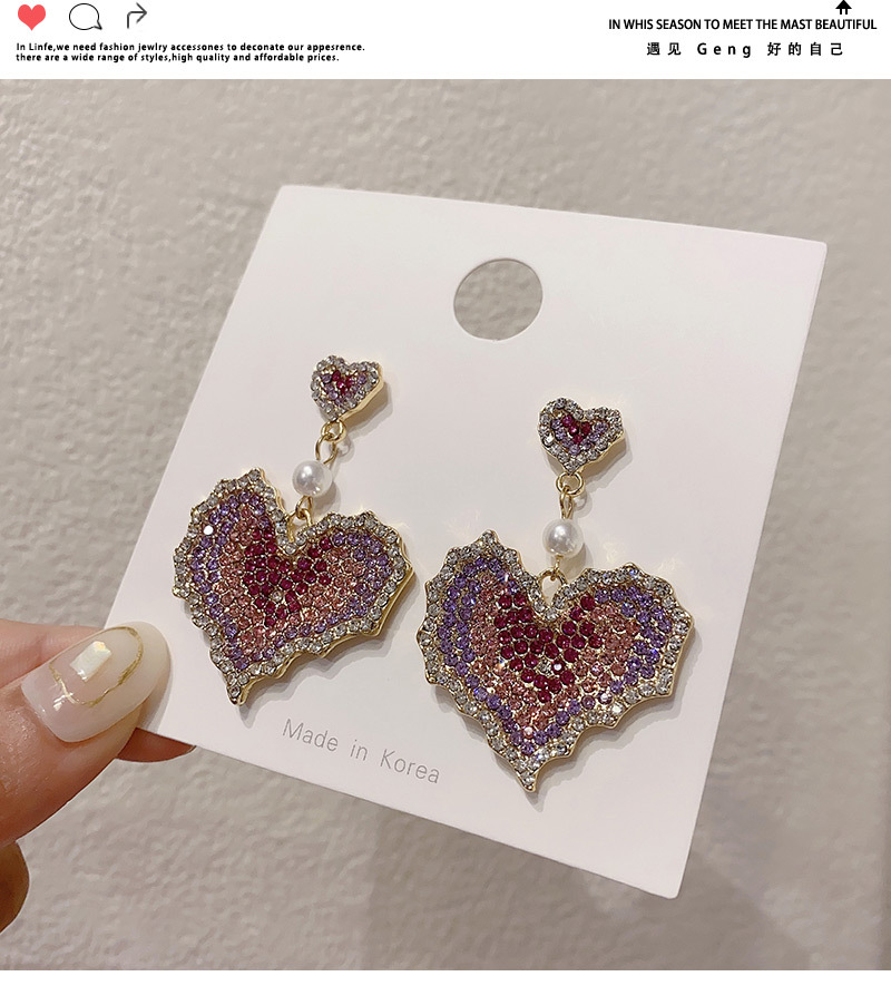 retro color full diamond color heart copper earrings wholesalepicture4