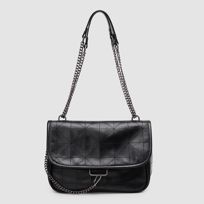 Black Versatile Rock Soft One Shoulder Crossbody Lingge Chain Wandering Women's Bag_voghion.com