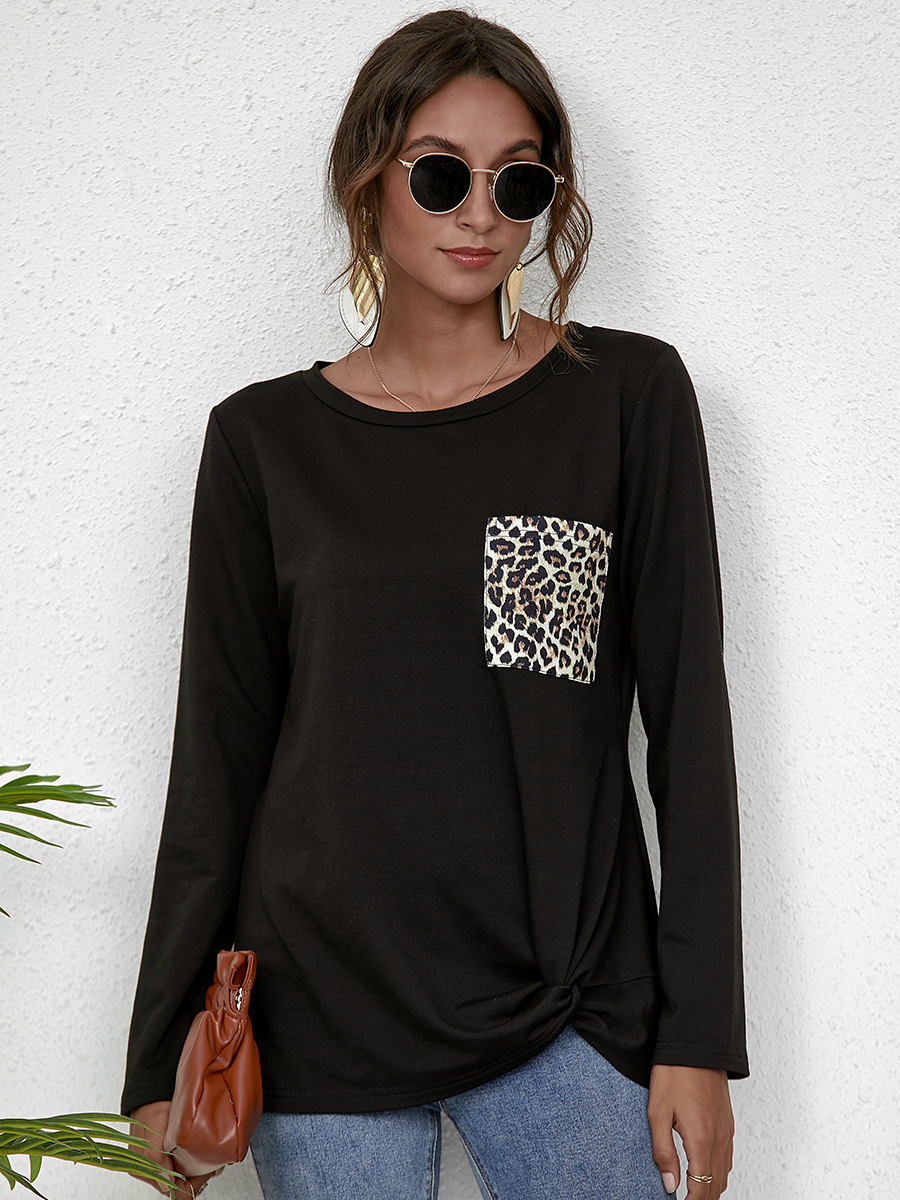 Long Sleeve Printed Pocket Loose T-Shirt NSAL1898