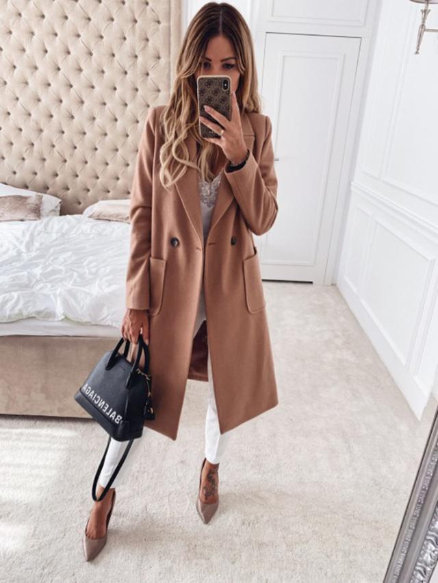 autumn and winter new fashion long candy color lapel woolen coat NSYF860
