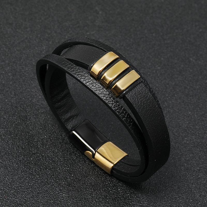 retro black PU stainless steel menu0027s leather bracelet