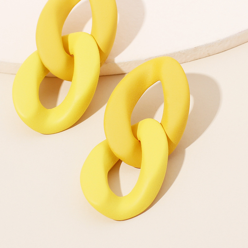 7g Weight Earrings Classification Wedding, Travel Occasion Geometric Pattern Women'S Gender Pink, Purple, Green, Yellow Color Fashion New Hollow Chain Hoop Niche Candy Color Two-link Earrings 7