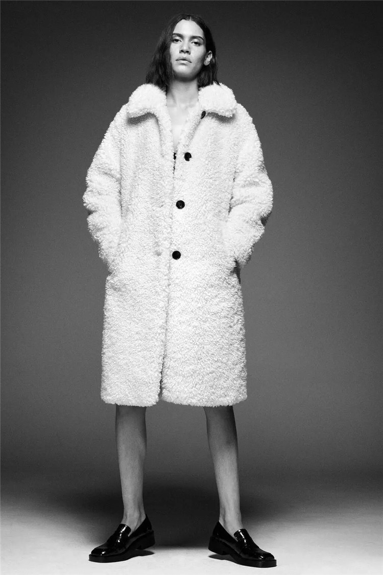 particle fluffy fashion single-breasted long coat NSLD11597