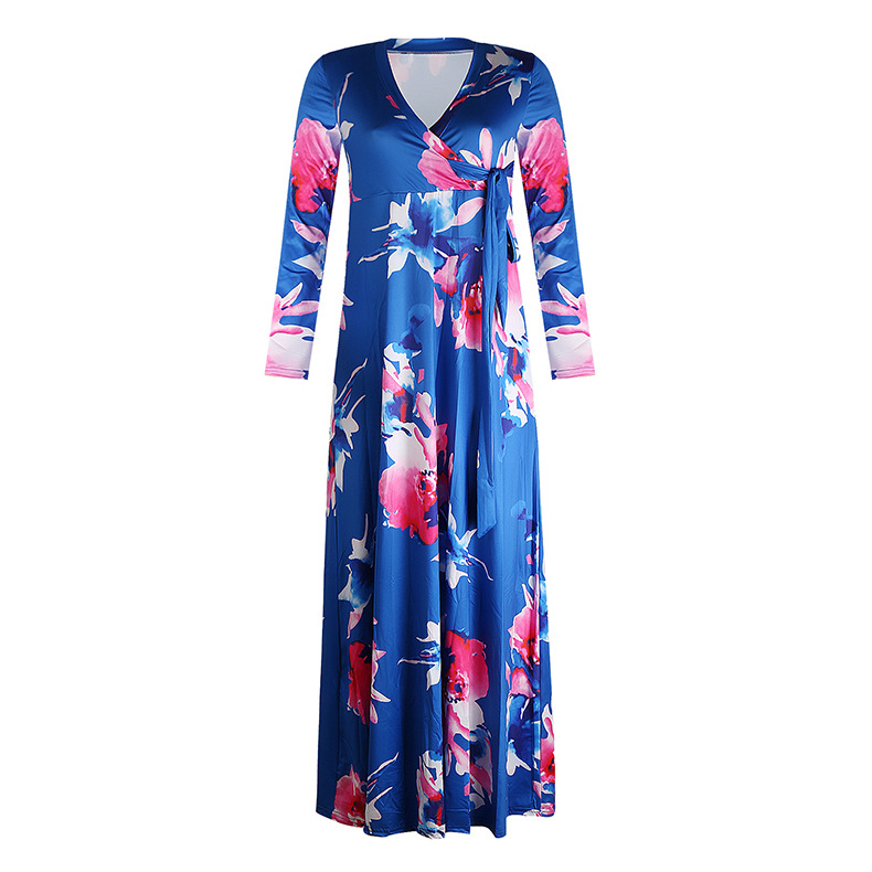 V-Neck Big Swing Print Dress NSKX33901